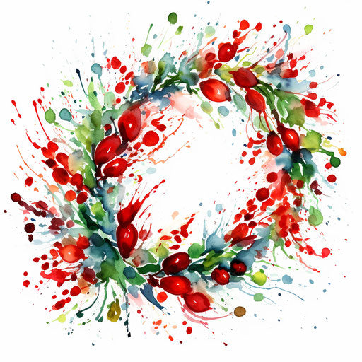 Christmas garland clipart in the style of Impressionistic Art, on a white background