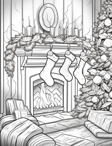 Christmas fireplace with stockings, layered illusions style