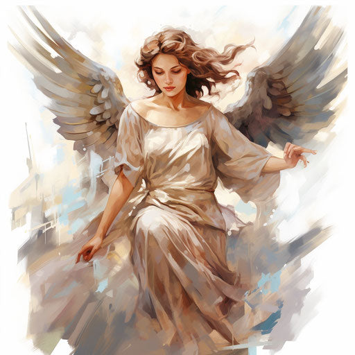 Illustration of an angel in the style of Oil painting, on a white background