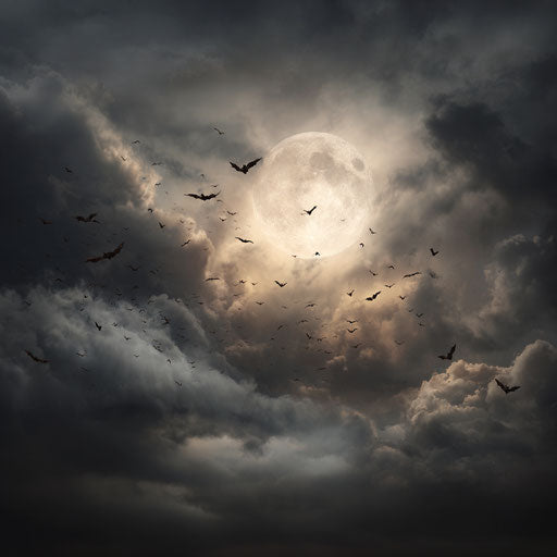 Dark Night with a Full Moon and Flying Bats