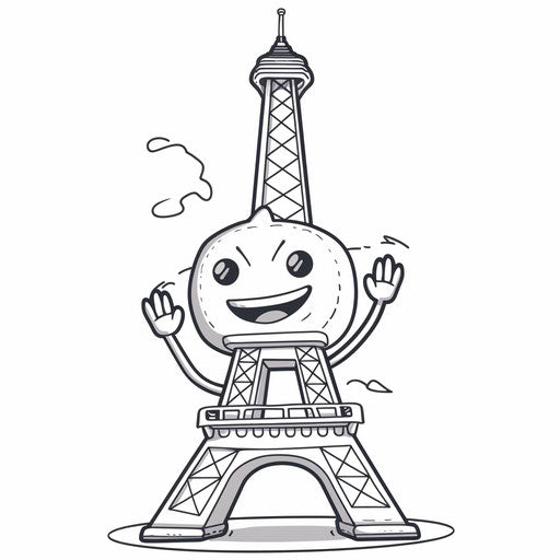 Smiling Eiffel Tower in a coloring book
