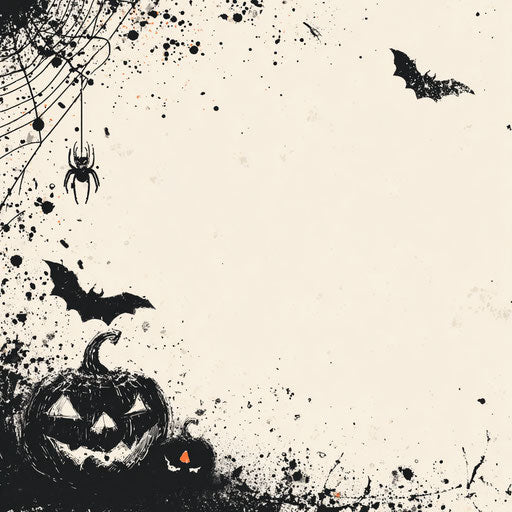 Black Paint Splatters on White Background with Spiderweb