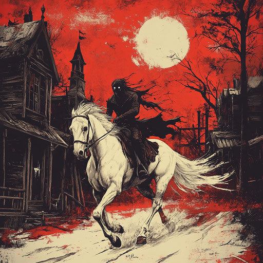 Headless horseman on ghostly white steed