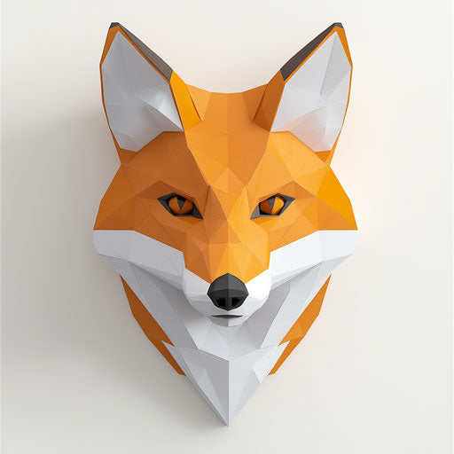 3D fox in photo realistic style on flat white background