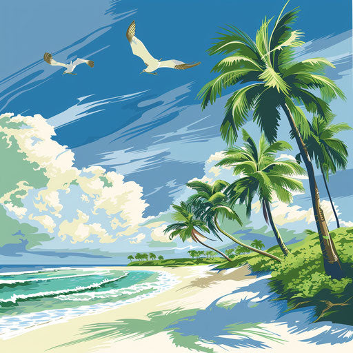Pristine beach with swaying palm trees