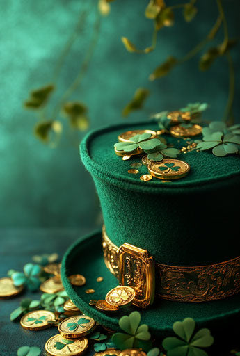 Green hat with gold coins and shamrocks St. Patrick's Day