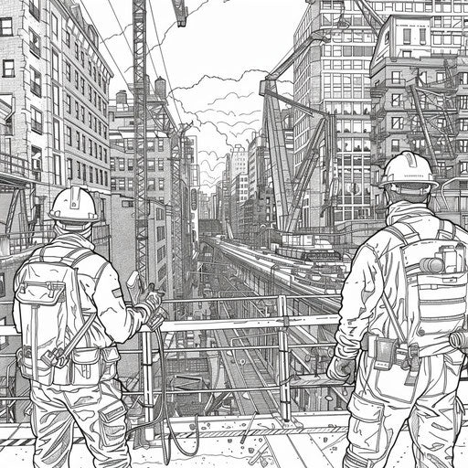 Detailed cityscape with construction workers