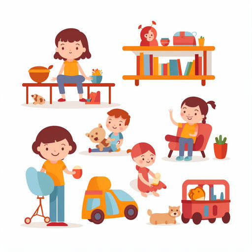 Daycare illustration in the Minimalist style, on white background