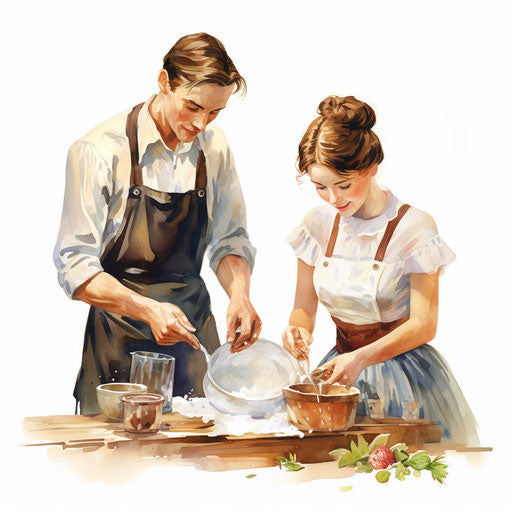 Household chores illustration in oil painting style