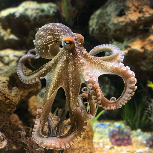 Curious octopus on aquarium glass