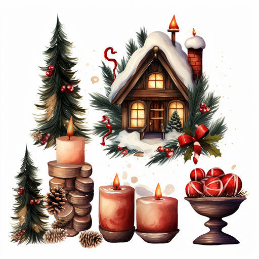 Christmas clipart images in the style of Chiaroscuro Art, on a white background