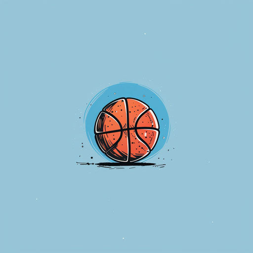 Minimalist basketball logo with a hand-drawn basketball and a light blue background