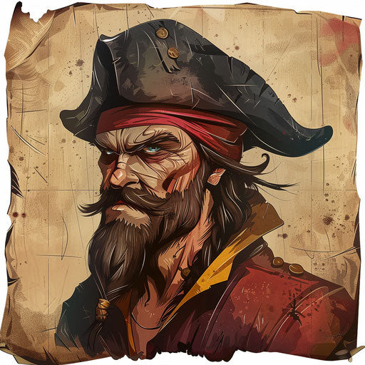 Pirate clipart in photo realistic style with flat background