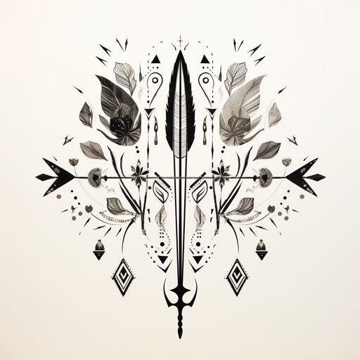 Mythical symbols in black and white, mbole art, masculine and feminine elements