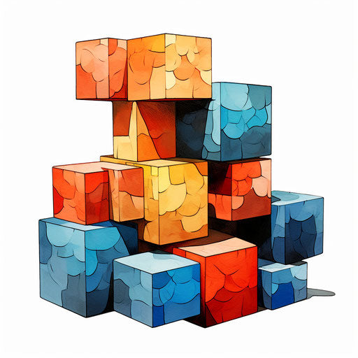 Blocks clipart in the style of Chiaroscuro Art, on white background