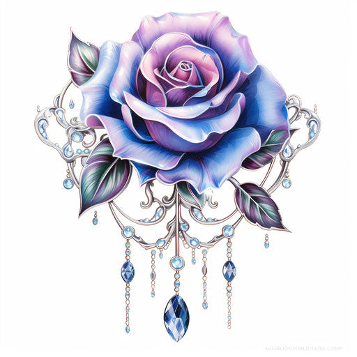 Blue rose with pearls suspended, feminine sticker art