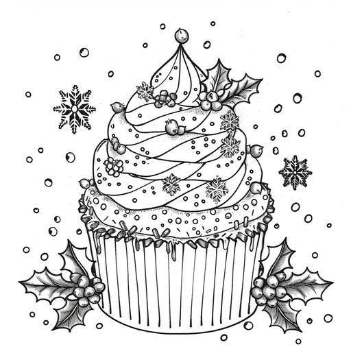 Christmas-themed cupcake with snowflakes and holly