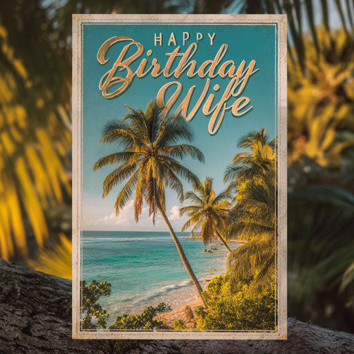 Happy birthday with a tropical beach scene