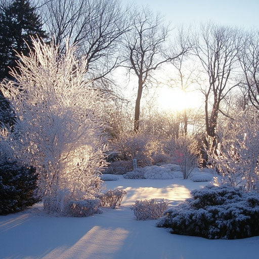 Winter botanical garden frozen in morning sun