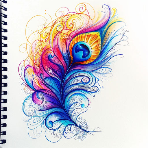 Psychedelic peacock feather tattoo sketch