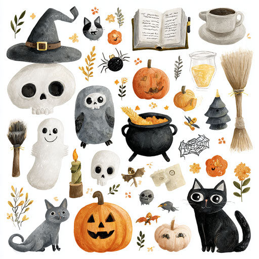 Collection of Cute and Spooky Halloween Art Elements