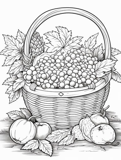 Fruit basket coloring pages suggestively textured style