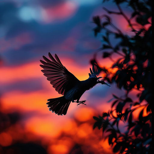 Wall creeper bird capturing prey at twilight
