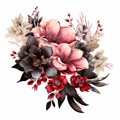 Flower illustration in Chiaroscuro Art style on white background