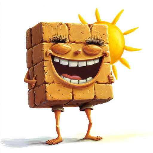 Humorous caricature of a brick with human characteristics
