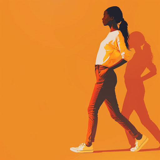 Realistic human clipart on sunset orange background