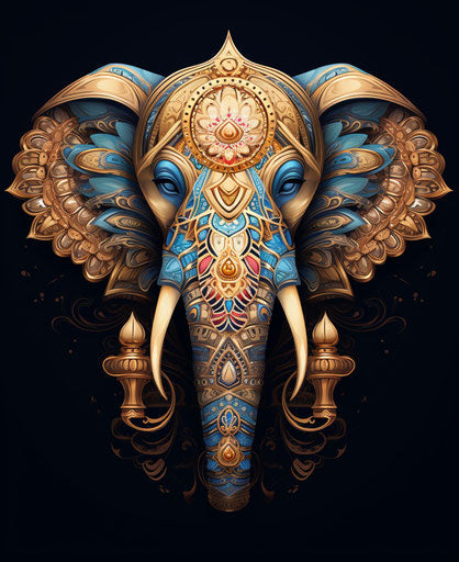 Elephant in classical symmetry on blue background