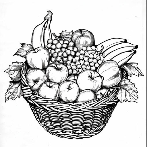 Basket of assorted fruits to color and learn