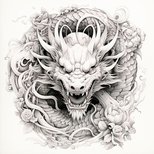 Oriental dragon in classic tattoo style on white background