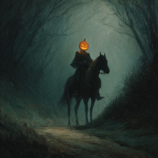 Headless Horseman Riding Through a Dark Forest
