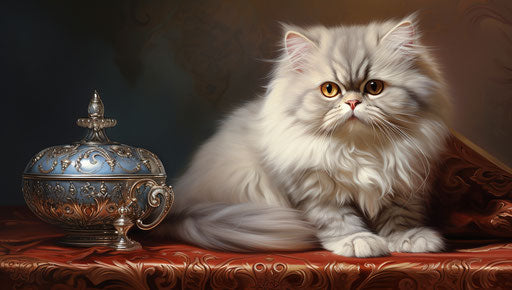 Gazing at one of the cats Persian lord, silver and maroon style