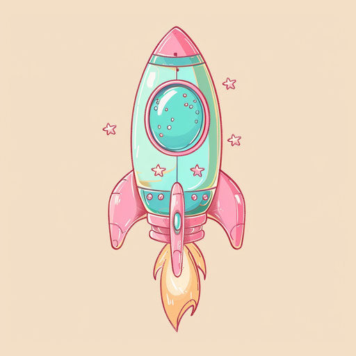 Playful candy-colored rocket, clipart style