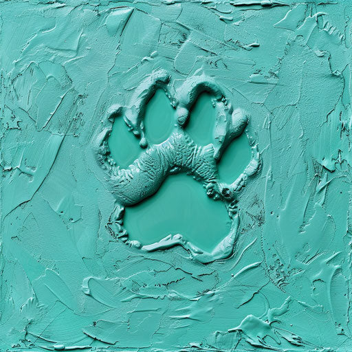 Realistic paw print on flat turquoise background