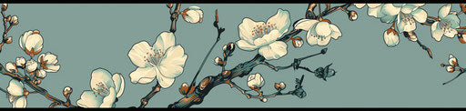 Branch of flowers in blue and white, detailed comic style