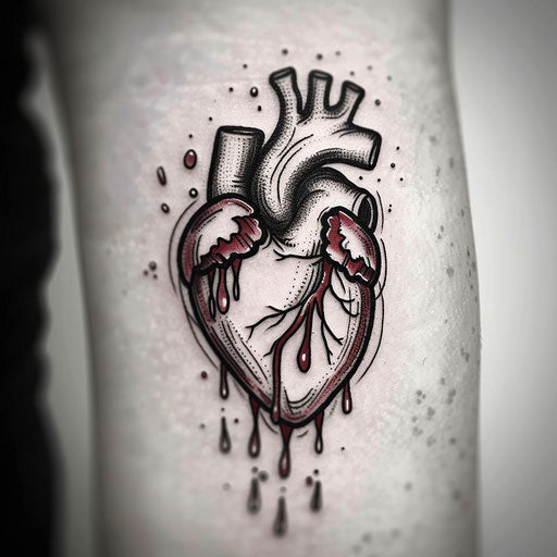 Dynamic flat tattoo sketch of a heart with splashing tears