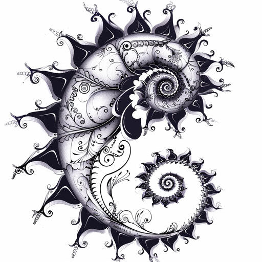 Beautiful flat tattoo sketch of a spiral with lace patterns