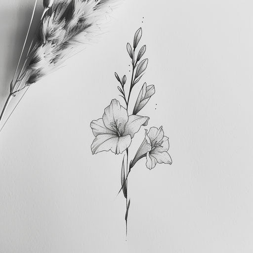 Hand-poked style gladiolus tattoo design
