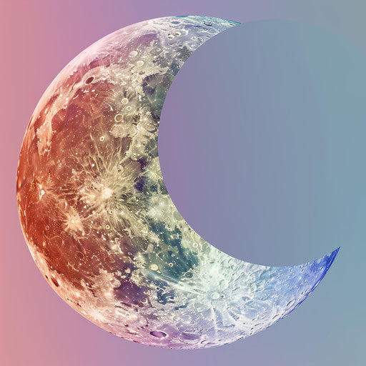 Half moon clipart in photo realistic style with a flat random background, vibrant tones and enhanced clarity