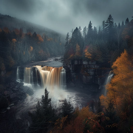 Blackwater Falls, West Virginia, under cloudy skies
