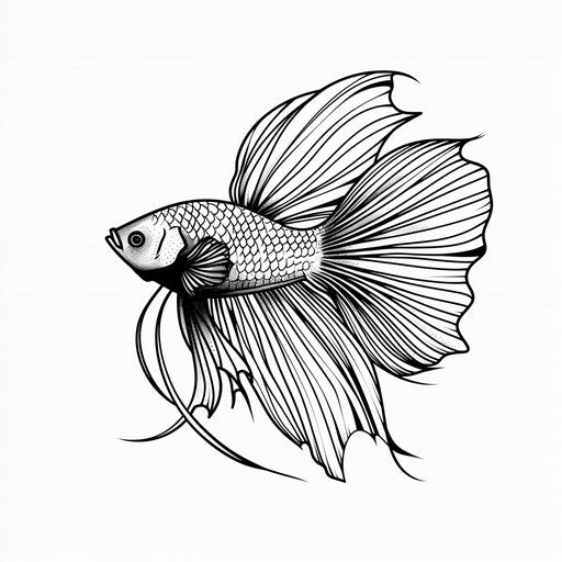 Minimalist black line art betta fish tattoo design
