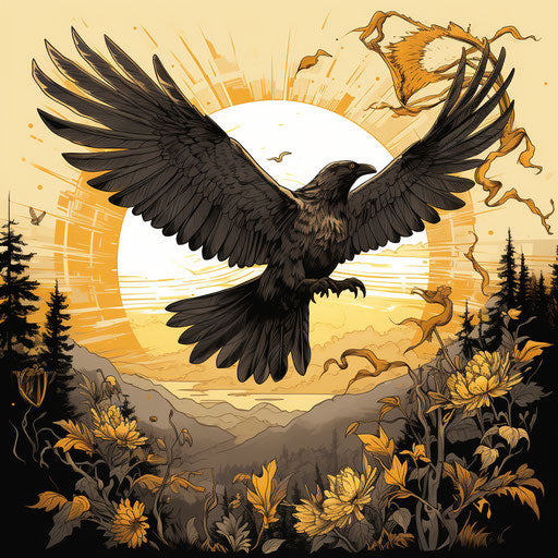 Hawk tattoo with bird flying at sunrise