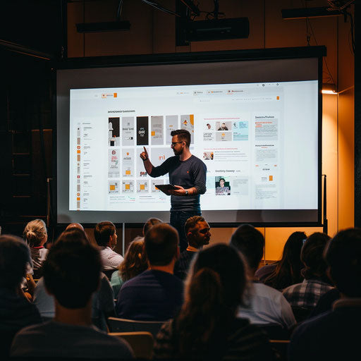 Detailed business plan presentation on large screen