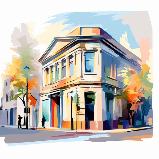 Bank clipart in the style of Impressionistic Art