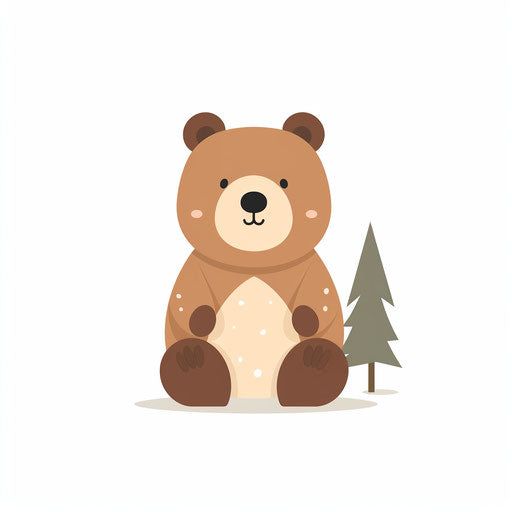 Illustration of cute bear in Minimalist style, on white background