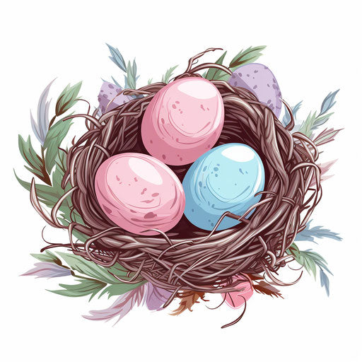 Illustration of nest in Pastel Colors Art style, on white background