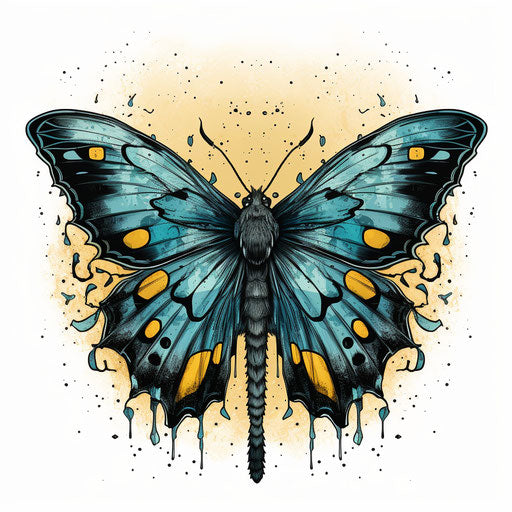 Blue moth tattoo design in graphic pop-art style